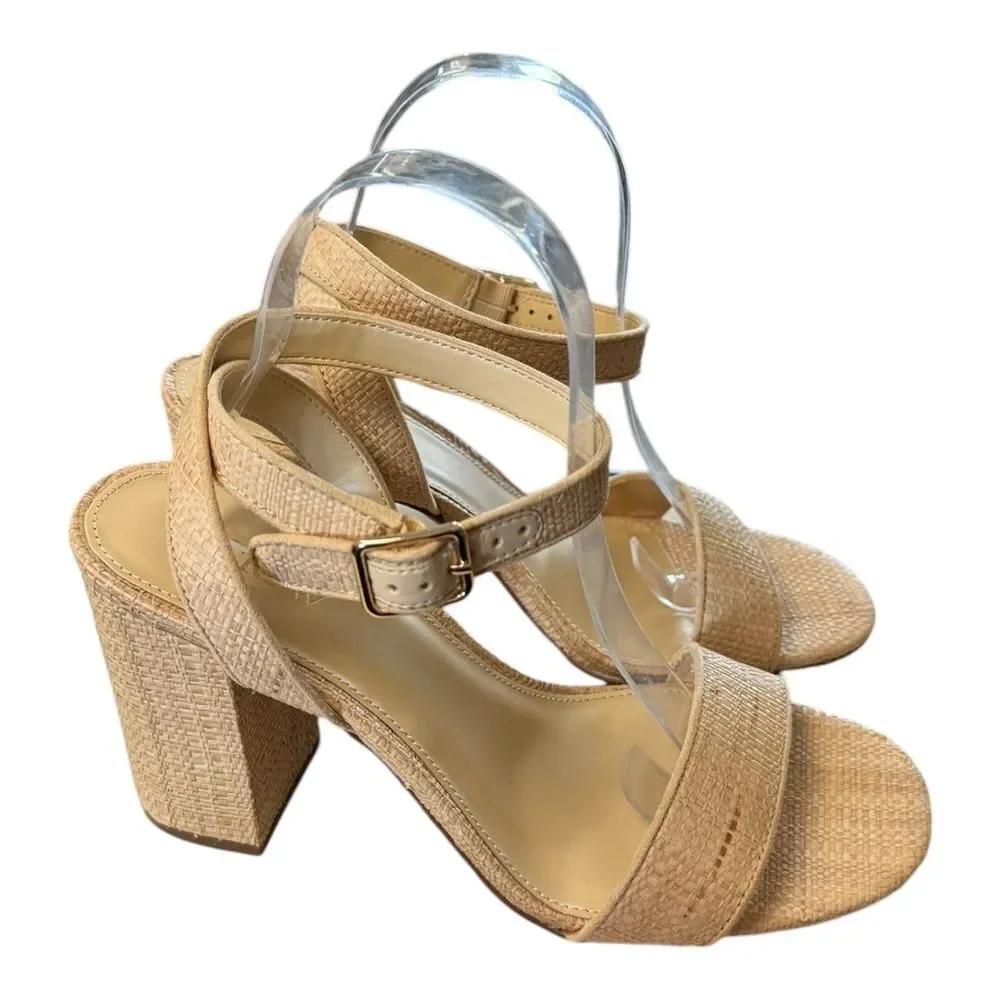 NEW J. Crew Women's Raffia Block Heel Natural Sandals 9.5